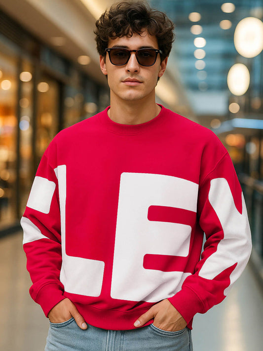 Mens Red Typography Oversized Sweatshirt