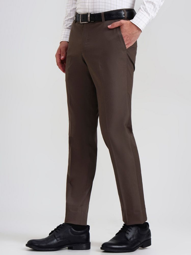 Brown Solid Formal Pant