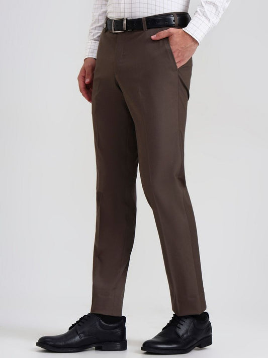 Brown Solid Formal Pant