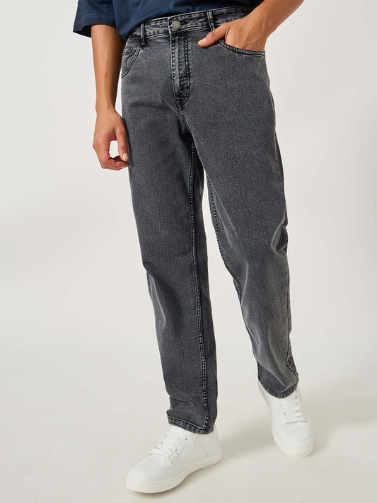 Black straight fit jeans for men