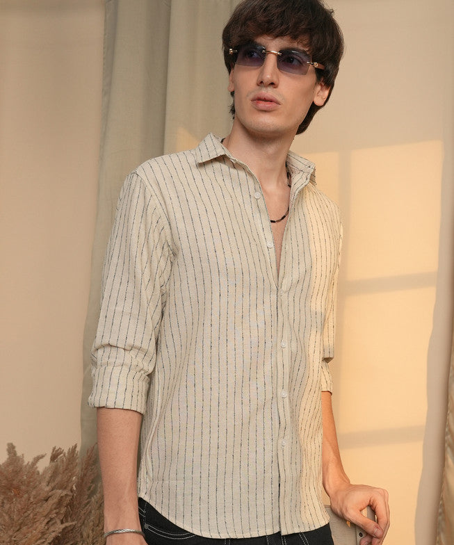 Men's Beige Striped Casual Shirt