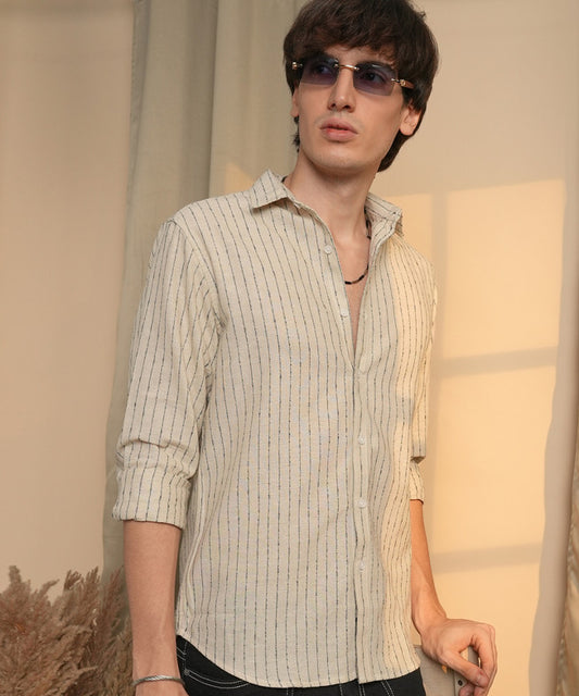 Men's Beige Striped Casual Shirt