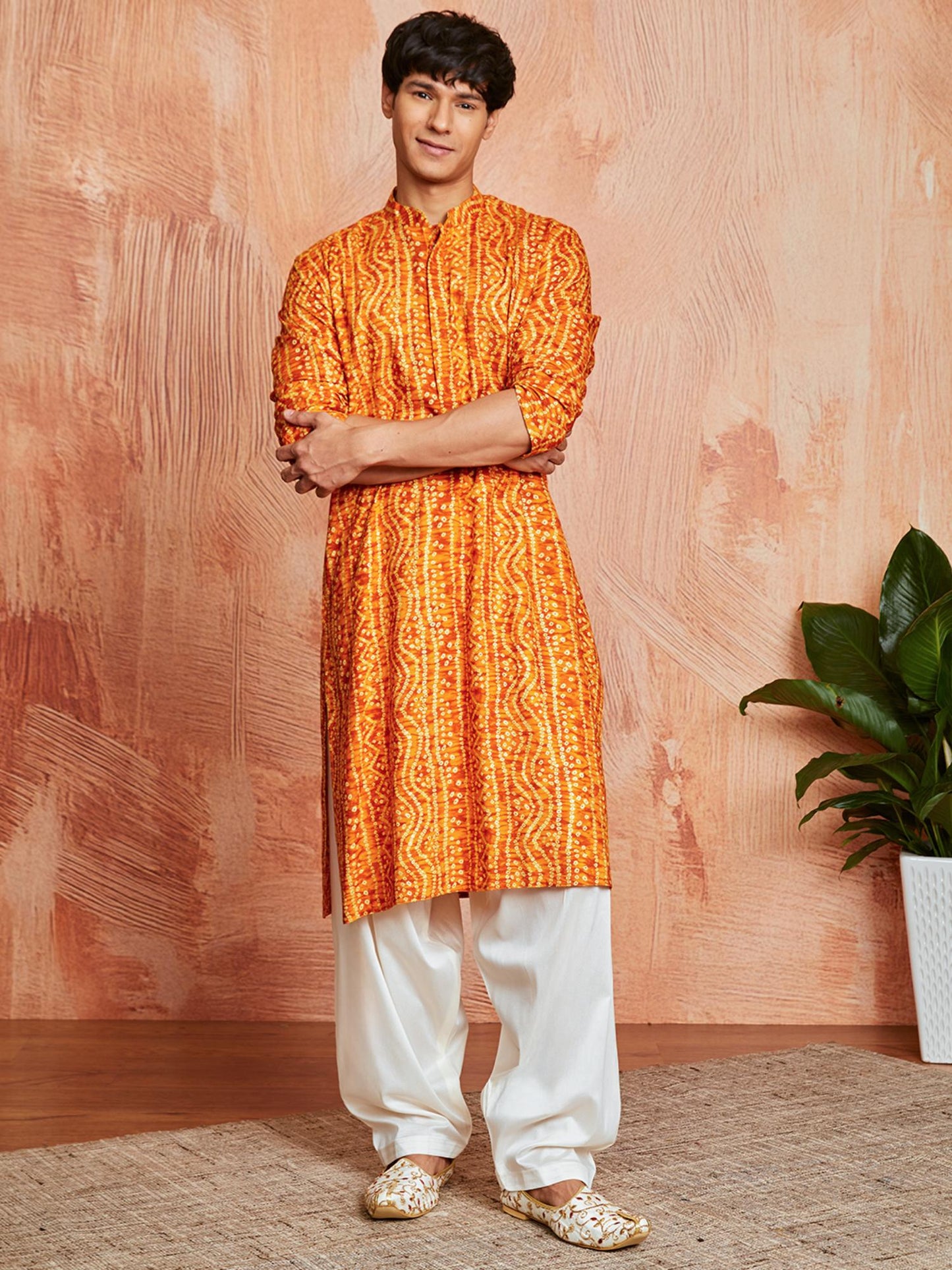 Mens Rayon Bandhani Printed Kurta With Patiala