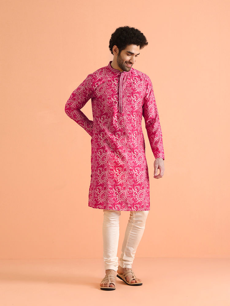 Pink Printed Kurta with Churidar