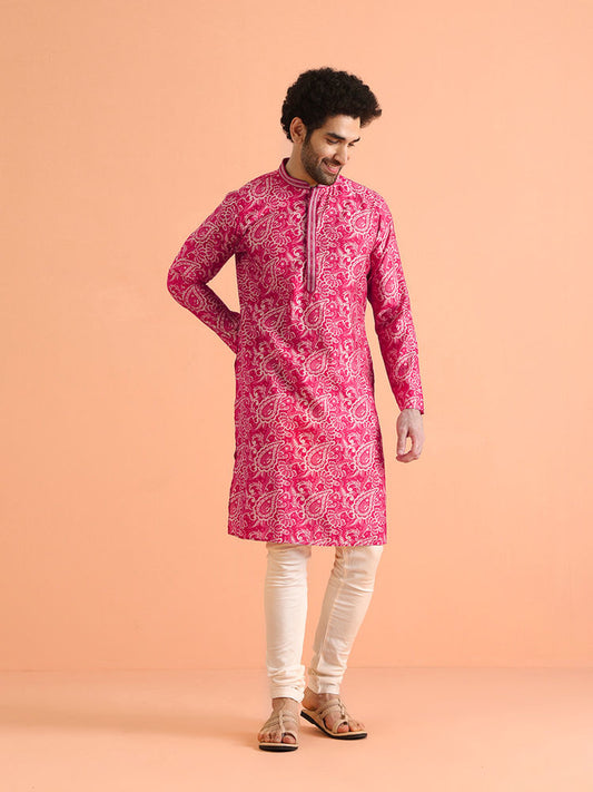 Pink Printed Kurta with Churidar