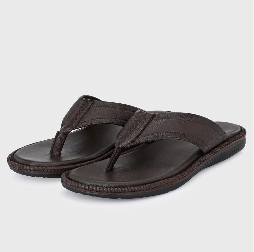 Brwon leather slippers for men and women
