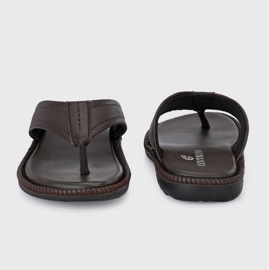 Brwon leather slippers for men and women
