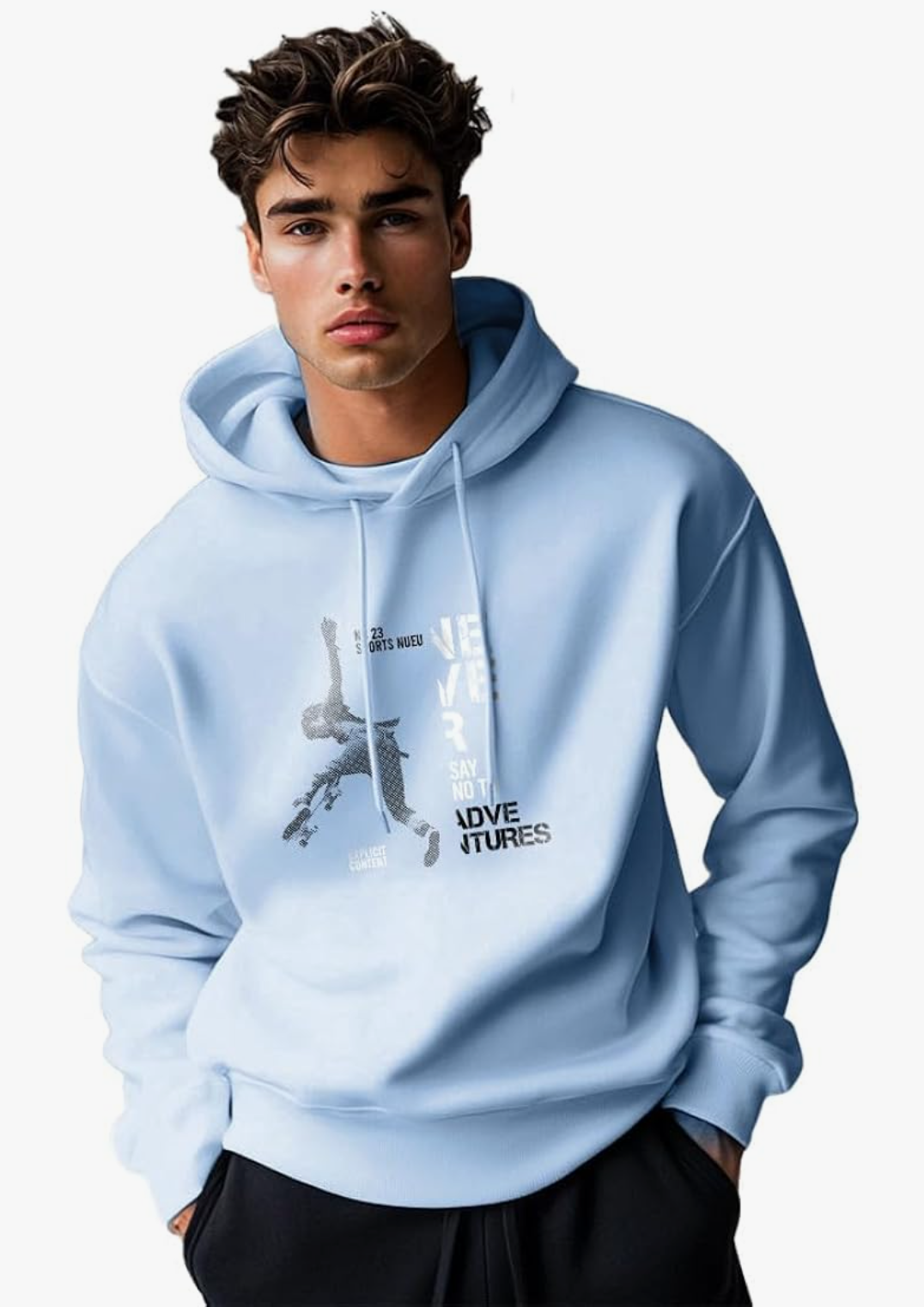 Men’s Light Blue Printed Hoodie —