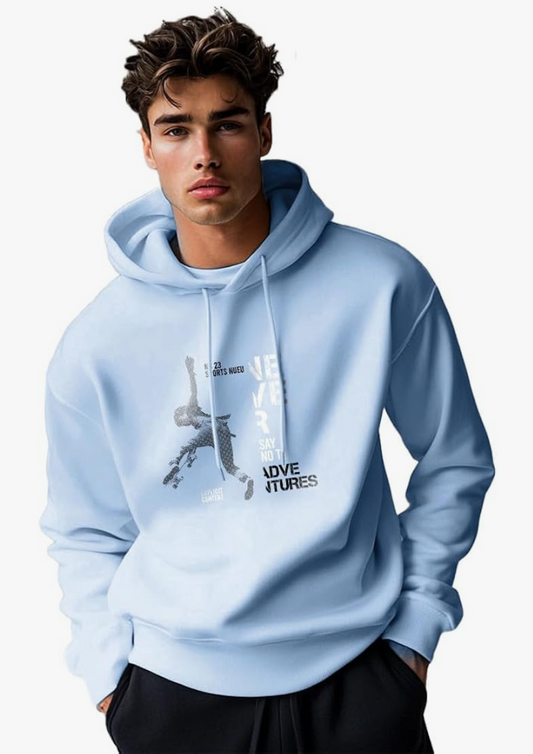Men’s Light Blue Printed Hoodie —